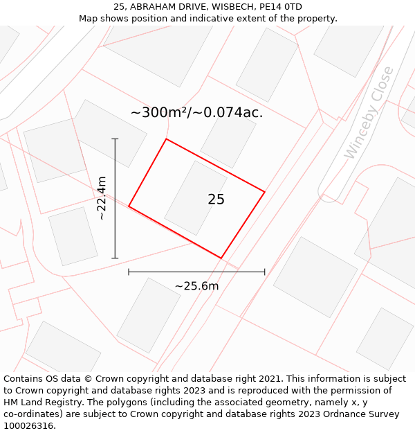 25, ABRAHAM DRIVE, WISBECH, PE14 0TD: Plot and title map