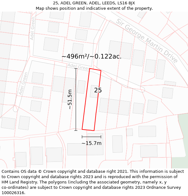 25, ADEL GREEN, ADEL, LEEDS, LS16 8JX: Plot and title map
