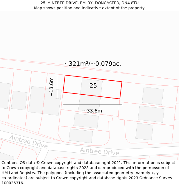 25, AINTREE DRIVE, BALBY, DONCASTER, DN4 8TU: Plot and title map