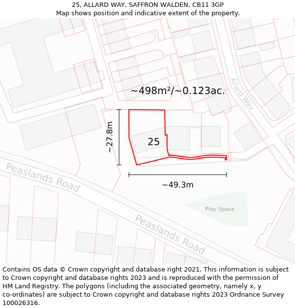 25, ALLARD WAY, SAFFRON WALDEN, CB11 3GP: Plot and title map