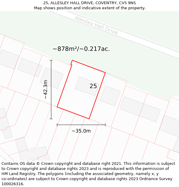 25, ALLESLEY HALL DRIVE, COVENTRY, CV5 9NS: Plot and title map