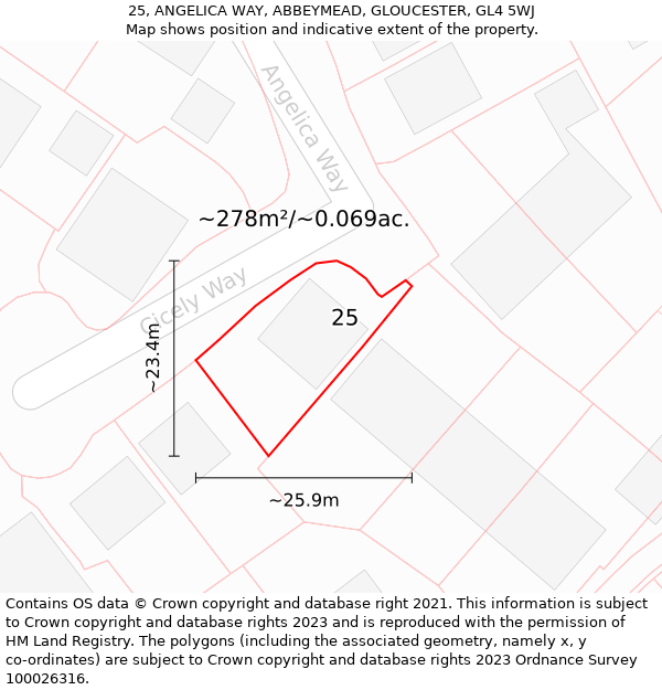 25, ANGELICA WAY, ABBEYMEAD, GLOUCESTER, GL4 5WJ: Plot and title map