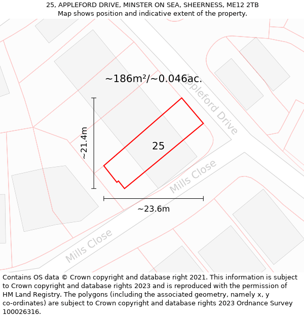 25, APPLEFORD DRIVE, MINSTER ON SEA, SHEERNESS, ME12 2TB: Plot and title map