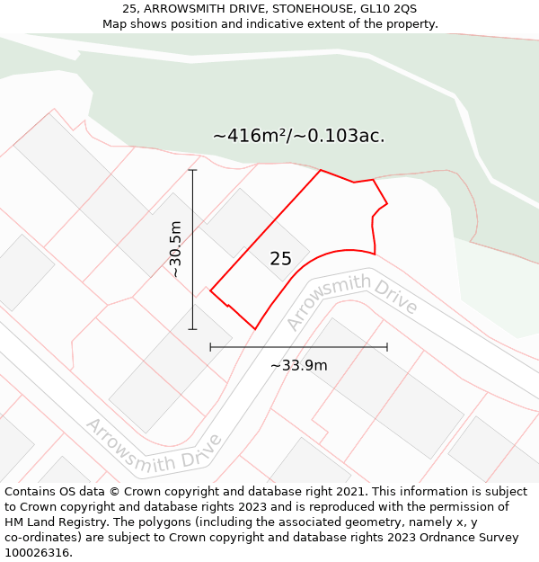 25, ARROWSMITH DRIVE, STONEHOUSE, GL10 2QS: Plot and title map