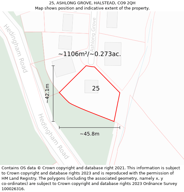 25, ASHLONG GROVE, HALSTEAD, CO9 2QH: Plot and title map