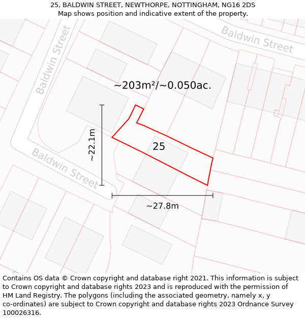 25, BALDWIN STREET, NEWTHORPE, NOTTINGHAM, NG16 2DS: Plot and title map