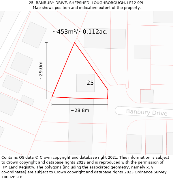 25, BANBURY DRIVE, SHEPSHED, LOUGHBOROUGH, LE12 9PL: Plot and title map