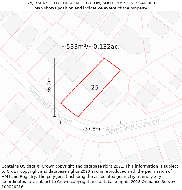 25, BARNSFIELD CRESCENT, TOTTON, SOUTHAMPTON, SO40 8EU: Plot and title map