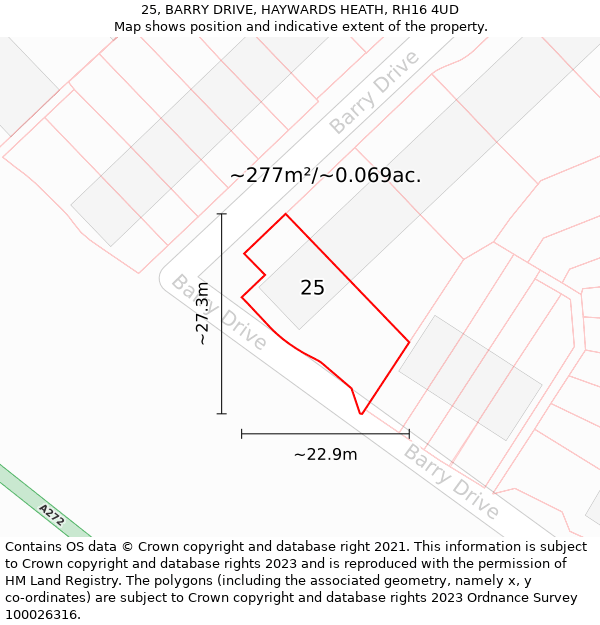 25, BARRY DRIVE, HAYWARDS HEATH, RH16 4UD: Plot and title map