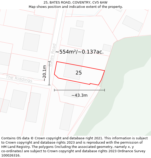 25, BATES ROAD, COVENTRY, CV5 6AW: Plot and title map