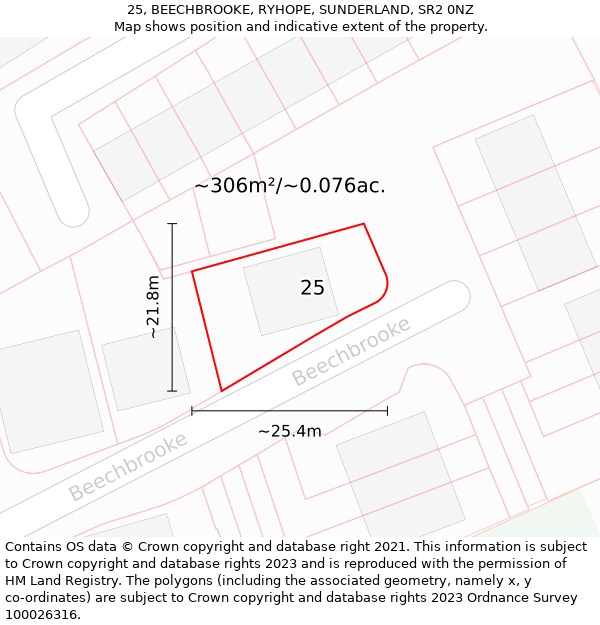 25, BEECHBROOKE, RYHOPE, SUNDERLAND, SR2 0NZ: Plot and title map