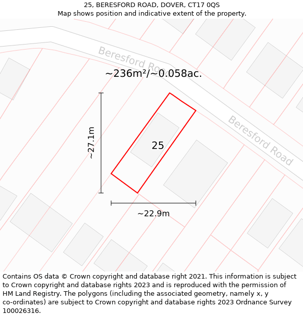 25, BERESFORD ROAD, DOVER, CT17 0QS: Plot and title map