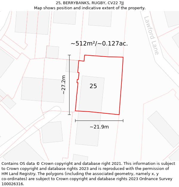 25, BERRYBANKS, RUGBY, CV22 7JJ: Plot and title map