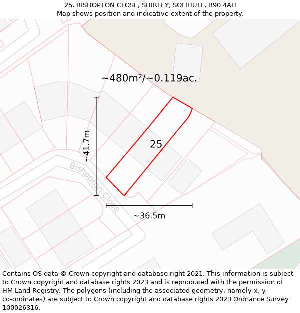 25, BISHOPTON CLOSE, SHIRLEY, SOLIHULL, B90 4AH: Plot and title map