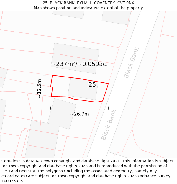 25, BLACK BANK, EXHALL, COVENTRY, CV7 9NX: Plot and title map