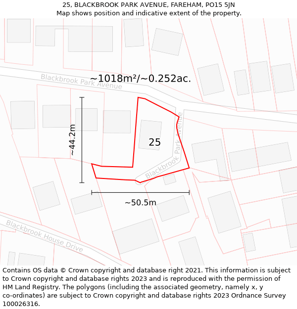 25, BLACKBROOK PARK AVENUE, FAREHAM, PO15 5JN: Plot and title map