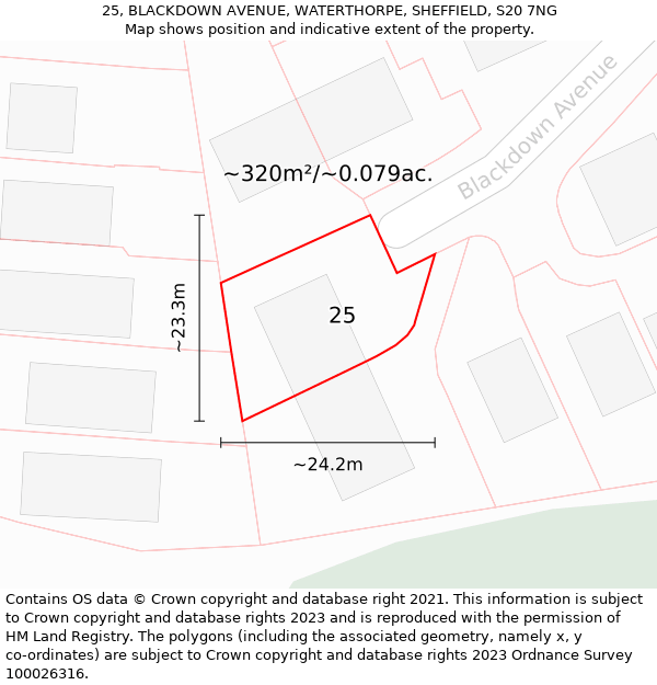 25, BLACKDOWN AVENUE, WATERTHORPE, SHEFFIELD, S20 7NG: Plot and title map