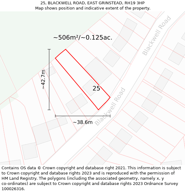 25, BLACKWELL ROAD, EAST GRINSTEAD, RH19 3HP: Plot and title map