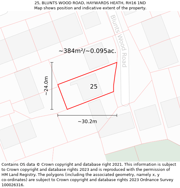 25, BLUNTS WOOD ROAD, HAYWARDS HEATH, RH16 1ND: Plot and title map