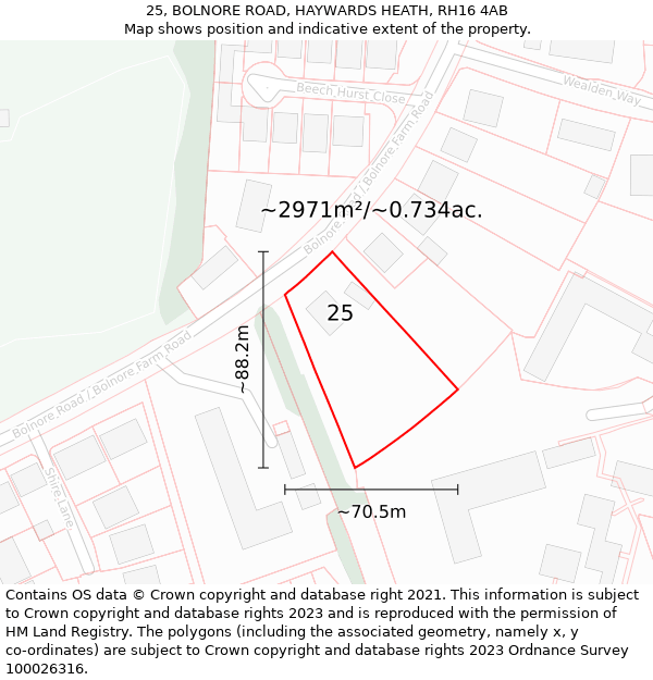 25, BOLNORE ROAD, HAYWARDS HEATH, RH16 4AB: Plot and title map