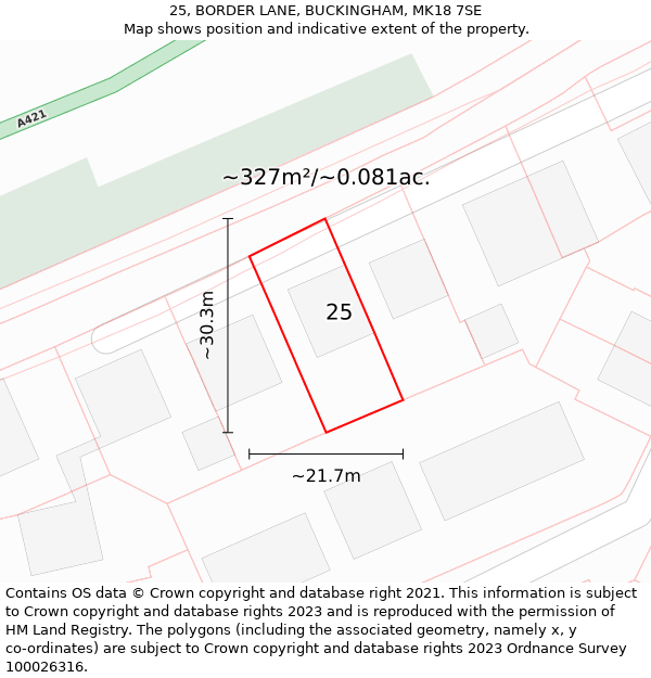 25, BORDER LANE, BUCKINGHAM, MK18 7SE: Plot and title map