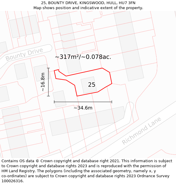 25, BOUNTY DRIVE, KINGSWOOD, HULL, HU7 3FN: Plot and title map