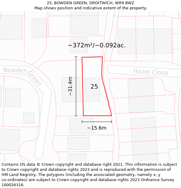 25, BOWDEN GREEN, DROITWICH, WR9 8WZ: Plot and title map