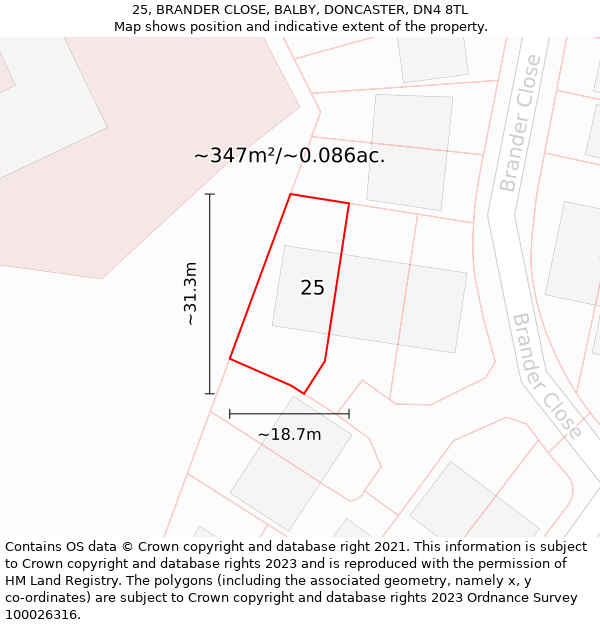 25, BRANDER CLOSE, BALBY, DONCASTER, DN4 8TL: Plot and title map