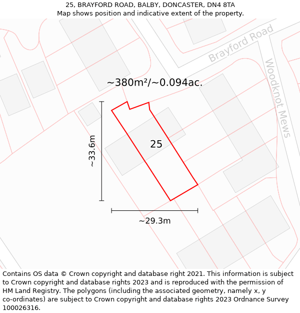 25, BRAYFORD ROAD, BALBY, DONCASTER, DN4 8TA: Plot and title map