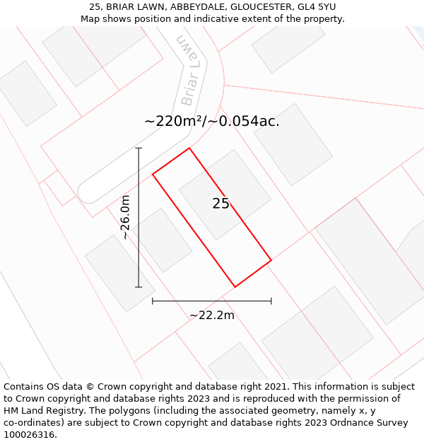 25, BRIAR LAWN, ABBEYDALE, GLOUCESTER, GL4 5YU: Plot and title map