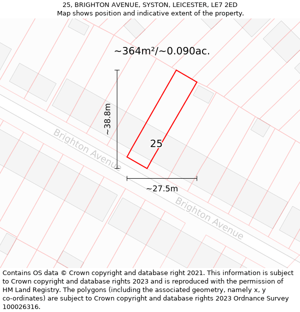 25, BRIGHTON AVENUE, SYSTON, LEICESTER, LE7 2ED: Plot and title map