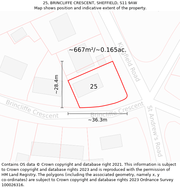 25, BRINCLIFFE CRESCENT, SHEFFIELD, S11 9AW: Plot and title map