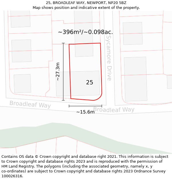 25, BROADLEAF WAY, NEWPORT, NP20 5BZ: Plot and title map