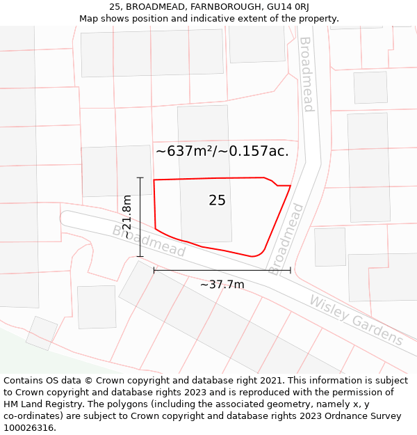 25, BROADMEAD, FARNBOROUGH, GU14 0RJ: Plot and title map