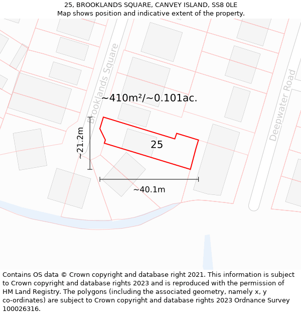 25, BROOKLANDS SQUARE, CANVEY ISLAND, SS8 0LE: Plot and title map