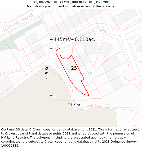 25, BROOMEHILL CLOSE, BRIERLEY HILL, DY5 2PE: Plot and title map