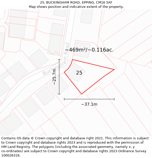 25, BUCKINGHAM ROAD, EPPING, CM16 5AF: Plot and title map