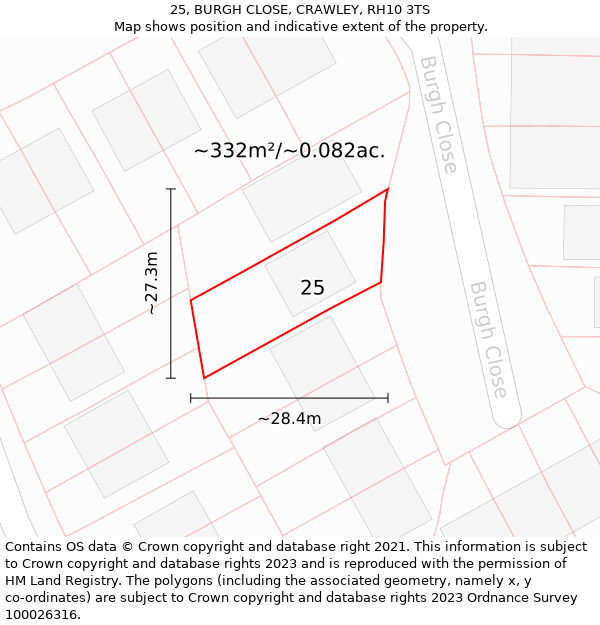 25, BURGH CLOSE, CRAWLEY, RH10 3TS: Plot and title map