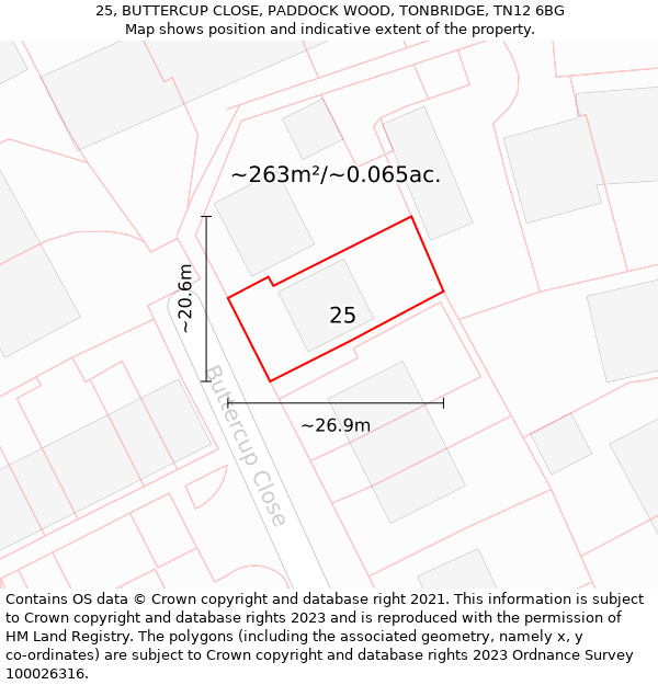 25, BUTTERCUP CLOSE, PADDOCK WOOD, TONBRIDGE, TN12 6BG: Plot and title map