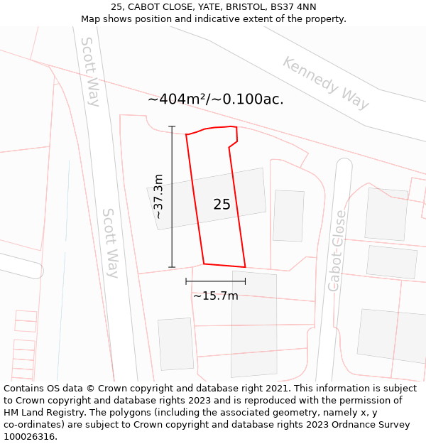 25, CABOT CLOSE, YATE, BRISTOL, BS37 4NN: Plot and title map