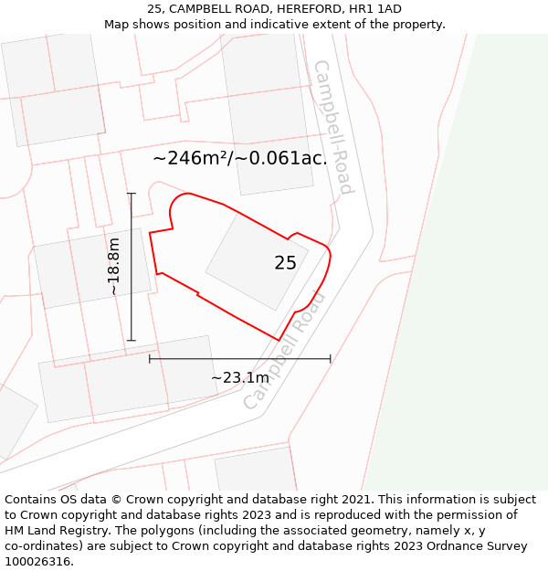 25, CAMPBELL ROAD, HEREFORD, HR1 1AD: Plot and title map