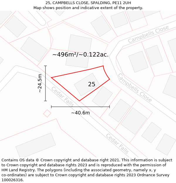 25, CAMPBELLS CLOSE, SPALDING, PE11 2UH: Plot and title map