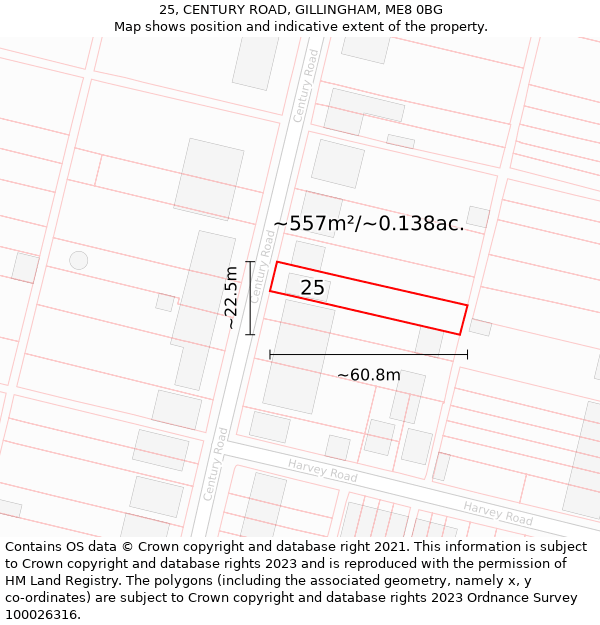 25, CENTURY ROAD, GILLINGHAM, ME8 0BG: Plot and title map