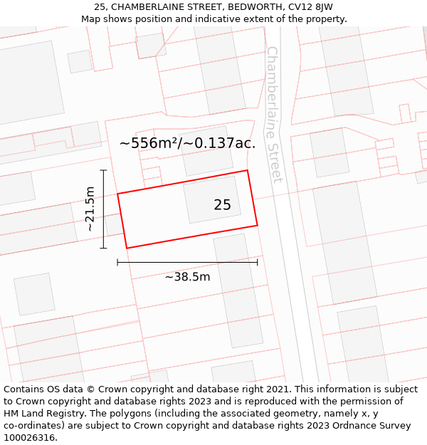 25, CHAMBERLAINE STREET, BEDWORTH, CV12 8JW: Plot and title map