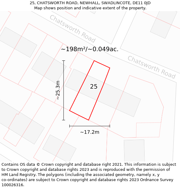 25, CHATSWORTH ROAD, NEWHALL, SWADLINCOTE, DE11 0JD: Plot and title map