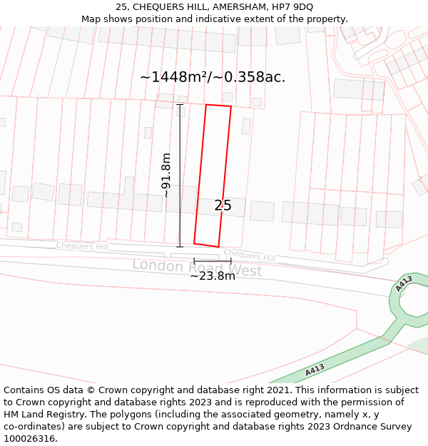 25, CHEQUERS HILL, AMERSHAM, HP7 9DQ: Plot and title map