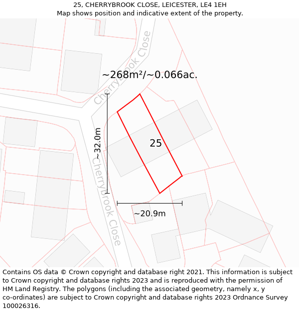 25, CHERRYBROOK CLOSE, LEICESTER, LE4 1EH: Plot and title map