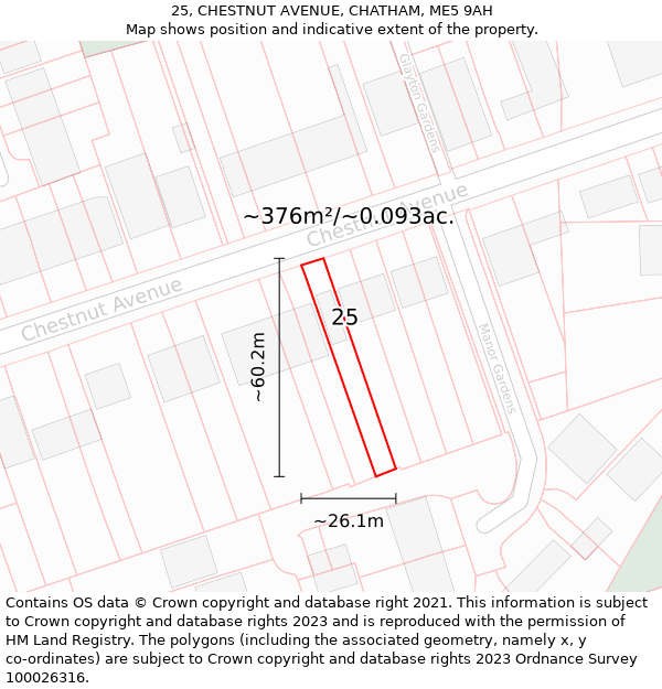 25, CHESTNUT AVENUE, CHATHAM, ME5 9AH: Plot and title map