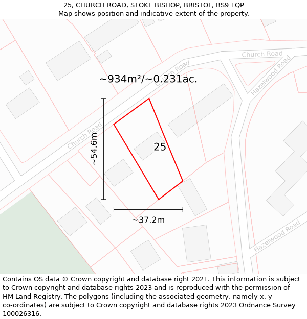 25, CHURCH ROAD, STOKE BISHOP, BRISTOL, BS9 1QP: Plot and title map