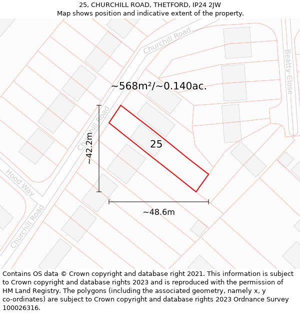 25, CHURCHILL ROAD, THETFORD, IP24 2JW: Plot and title map